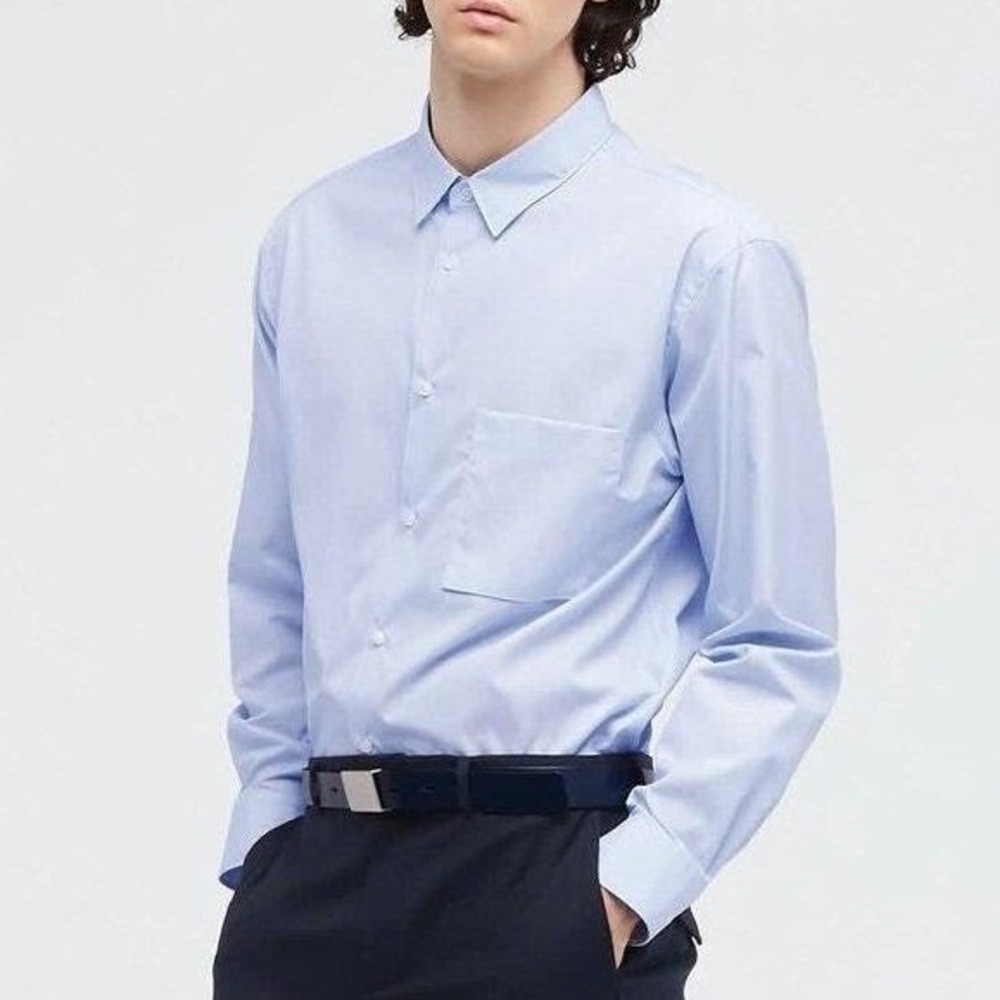 Jil Sander +J Supima Cotton Button Up Long-Sleeve Shirt Men XS Microstripe Blue